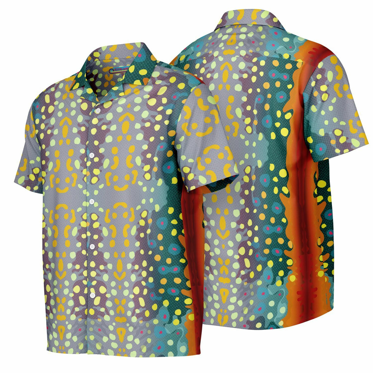 Spread Collar Short Sleeve Button-Down Shirt - AOP