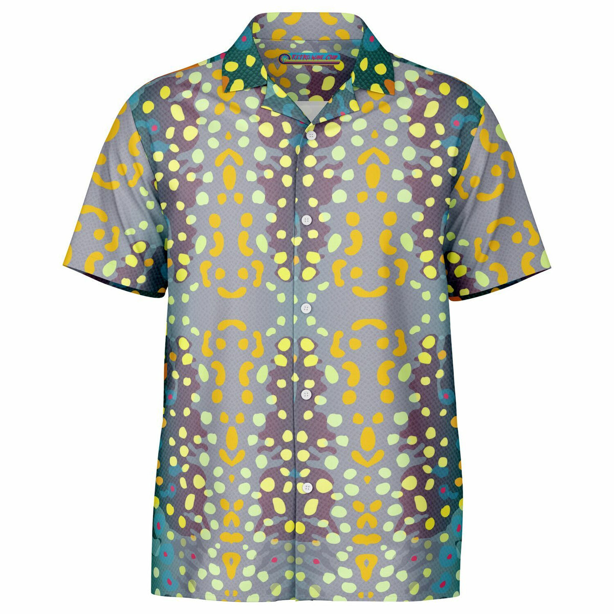 Spread Collar Short Sleeve Button-Down Shirt - AOP