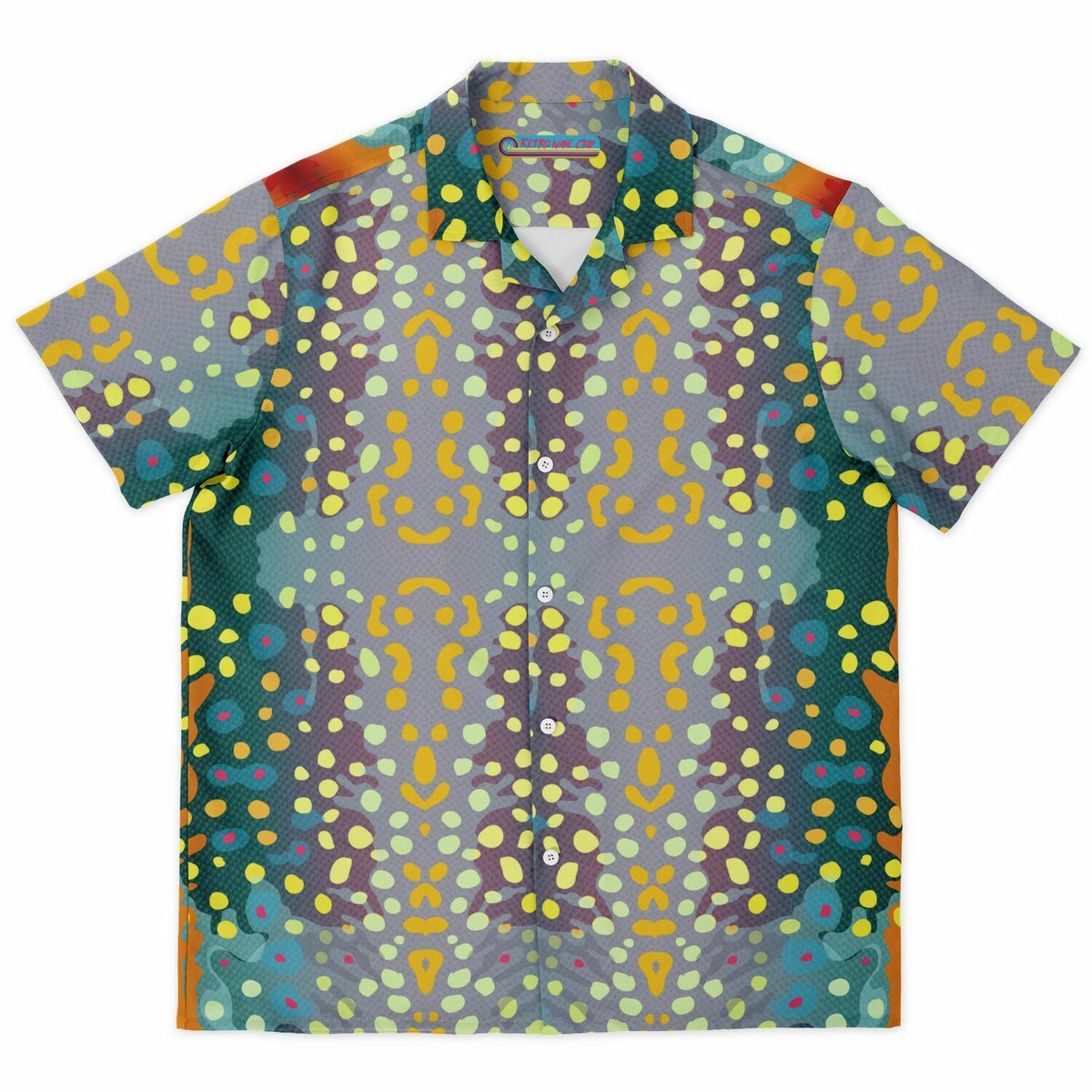 Spread Collar Short Sleeve Button-Down Shirt - AOP