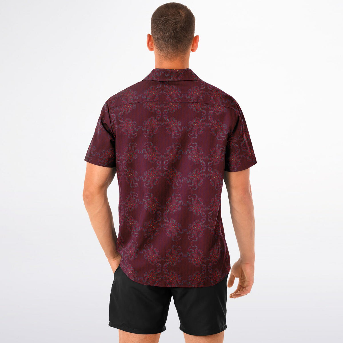 Spread Collar Short Sleeve Button-Down Shirt - AOP