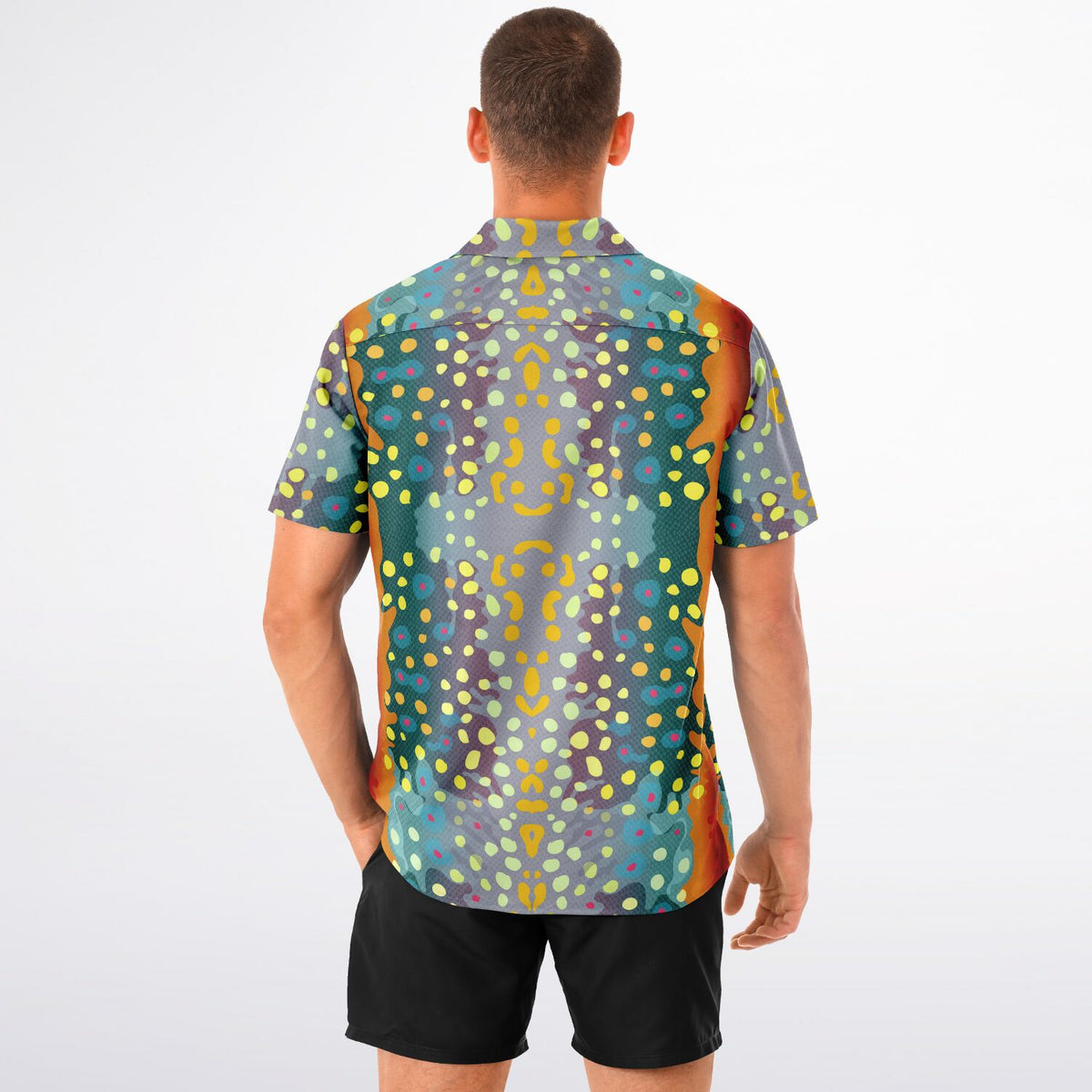 Spread Collar Short Sleeve Button-Down Shirt - AOP