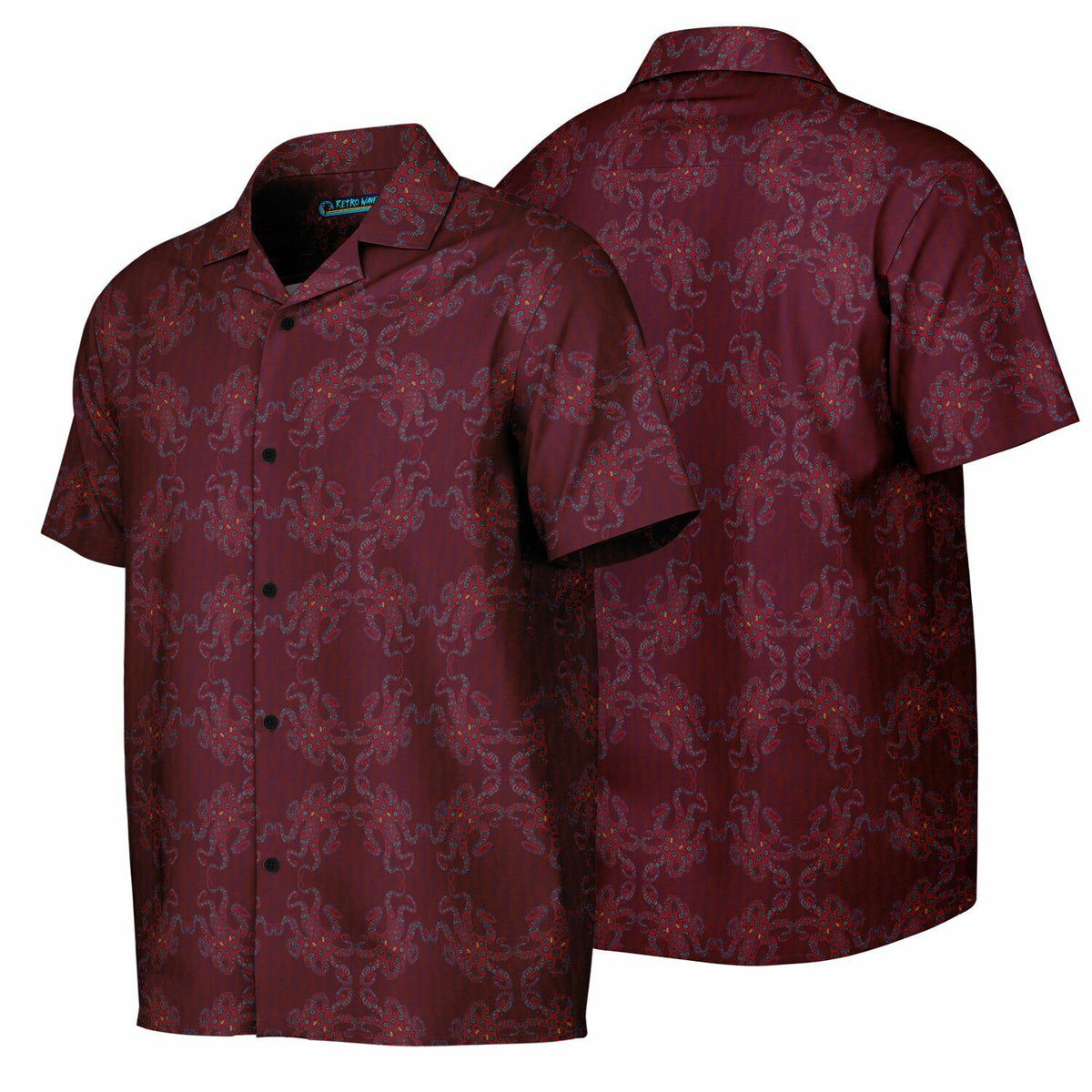 Spread Collar Short Sleeve Button-Down Shirt - AOP